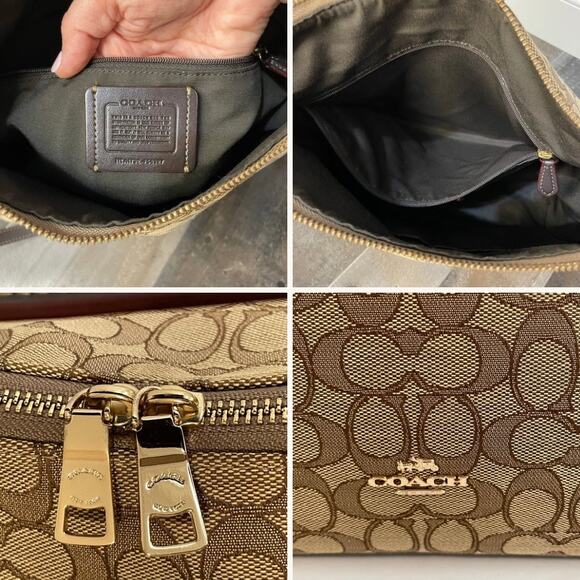 Coach Celeste Khaki & brown Canvas & Leather Convertible Hobo Crossbody F58327 - Picture 11 of 14